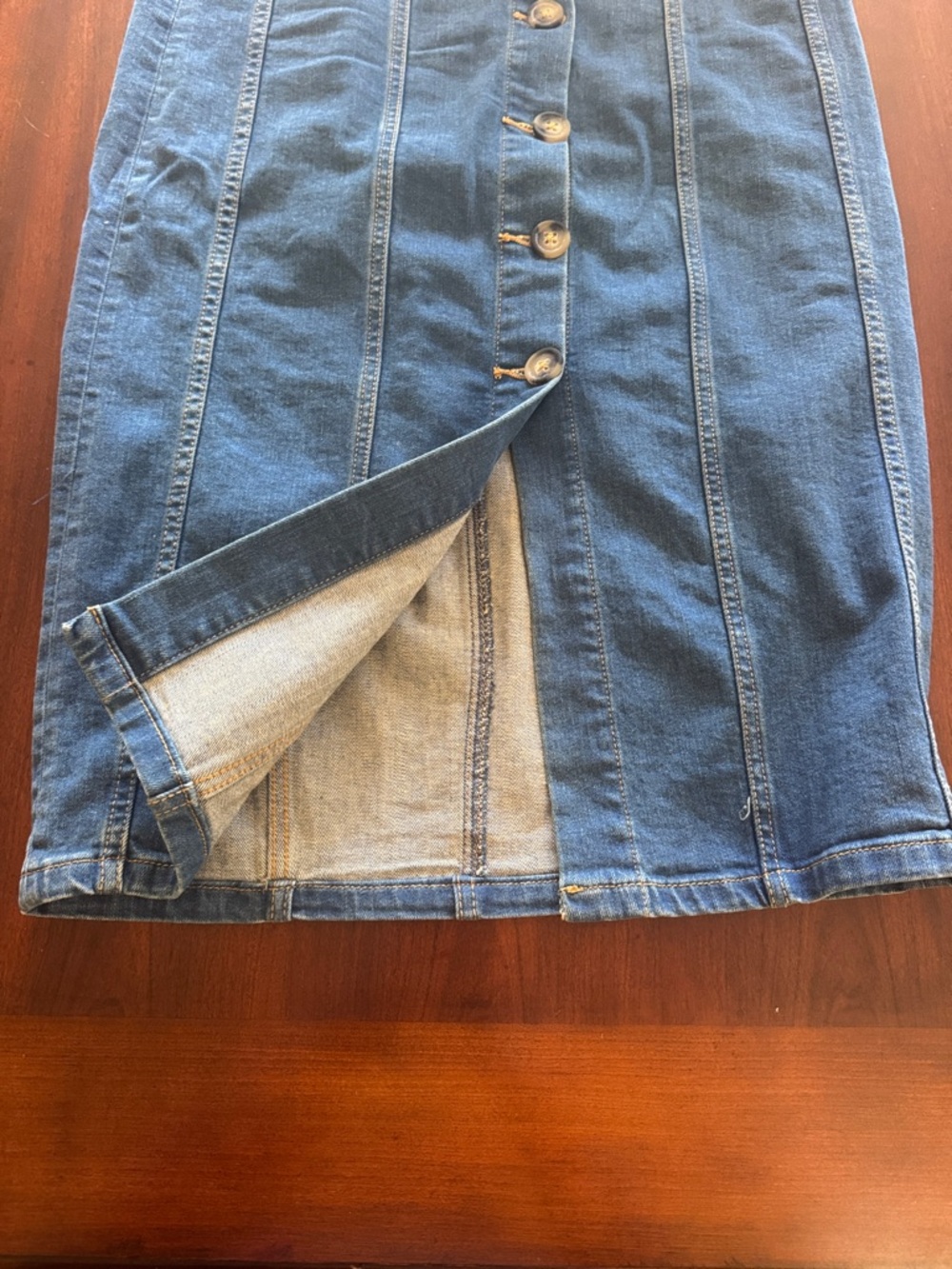 Anthropologie Pilcro and the Letterpress Denim Button-Front Midi Pencil Skirt - Picture 9 of 11